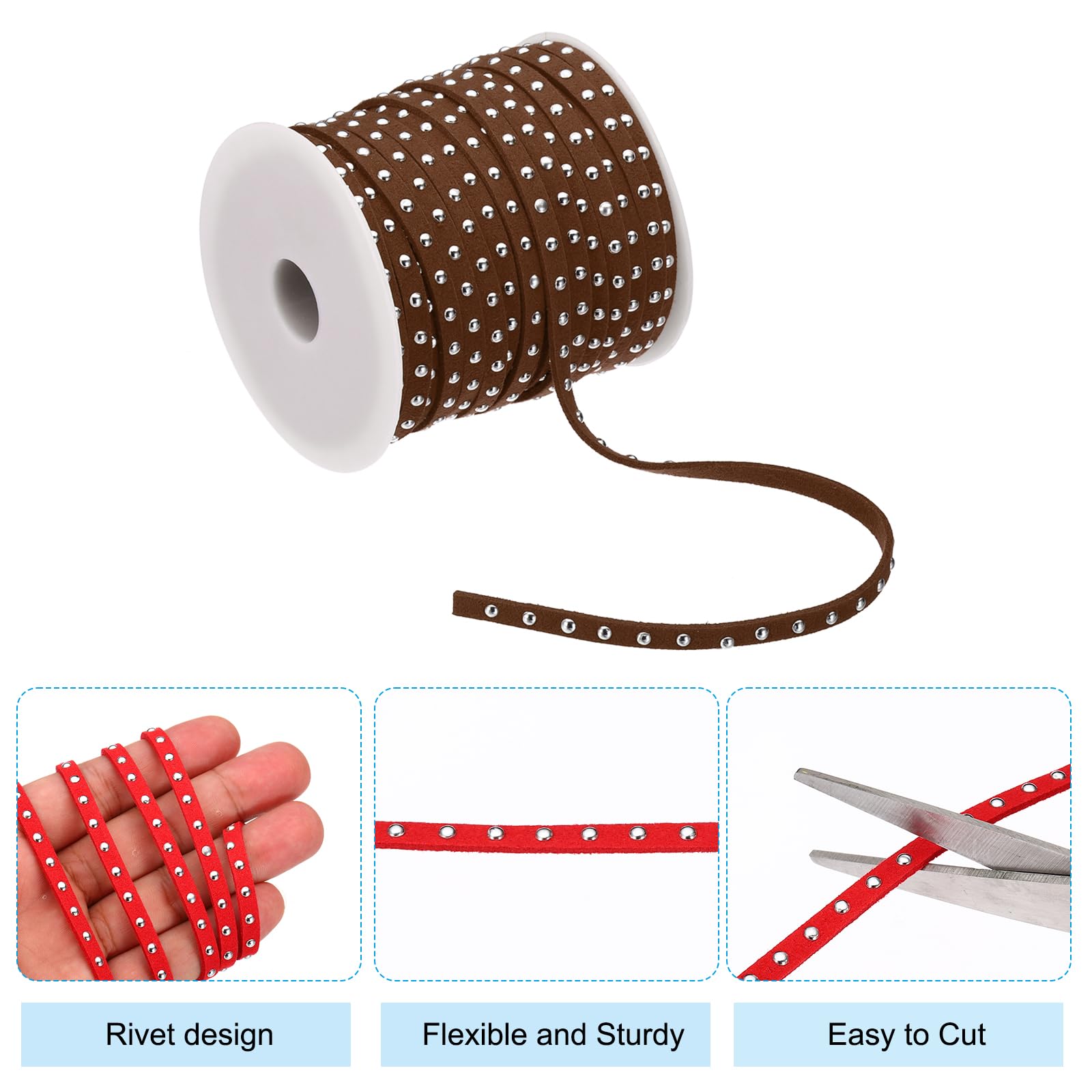 PATIKIL 65.6ft Studded Faux Suede Cord Rope for Jewelry Making 5mm Micro Fibre Flat Leather Lace Beading String Ribbon with Rivets - Image 3