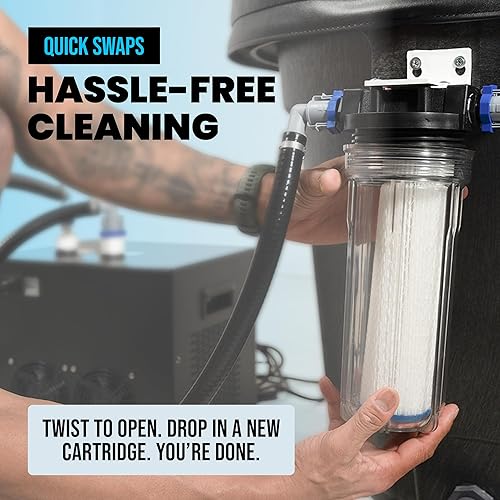 Miniatura 7 de Sistema de Filtro de Agua para Sumersión en Frío, Carcasa de 25cm con Puertos NPT de 34", 2× Filtros Plisados de 50 Micras, Kit de Montaje y Llave,