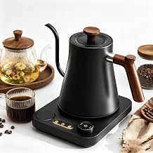 Gooseneck Electric Tea Kettle with Pour Over Pot with LED & Precise 1F Temp Control,Keep Warm, Hot Water Kettle for Home/Office 304 Stainless Steel Black