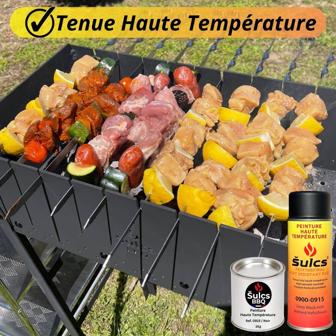 Pot De Peinture Très Haute Température 1200°c Professionnelle - Noir Satin 1Kg Ref. 0916 - Haut Pouvoir Couvrant Barbecue Braséro Four Poêle à bois Insert Cheminée Auto Moto Radiateurs ŠULCS BBQ®