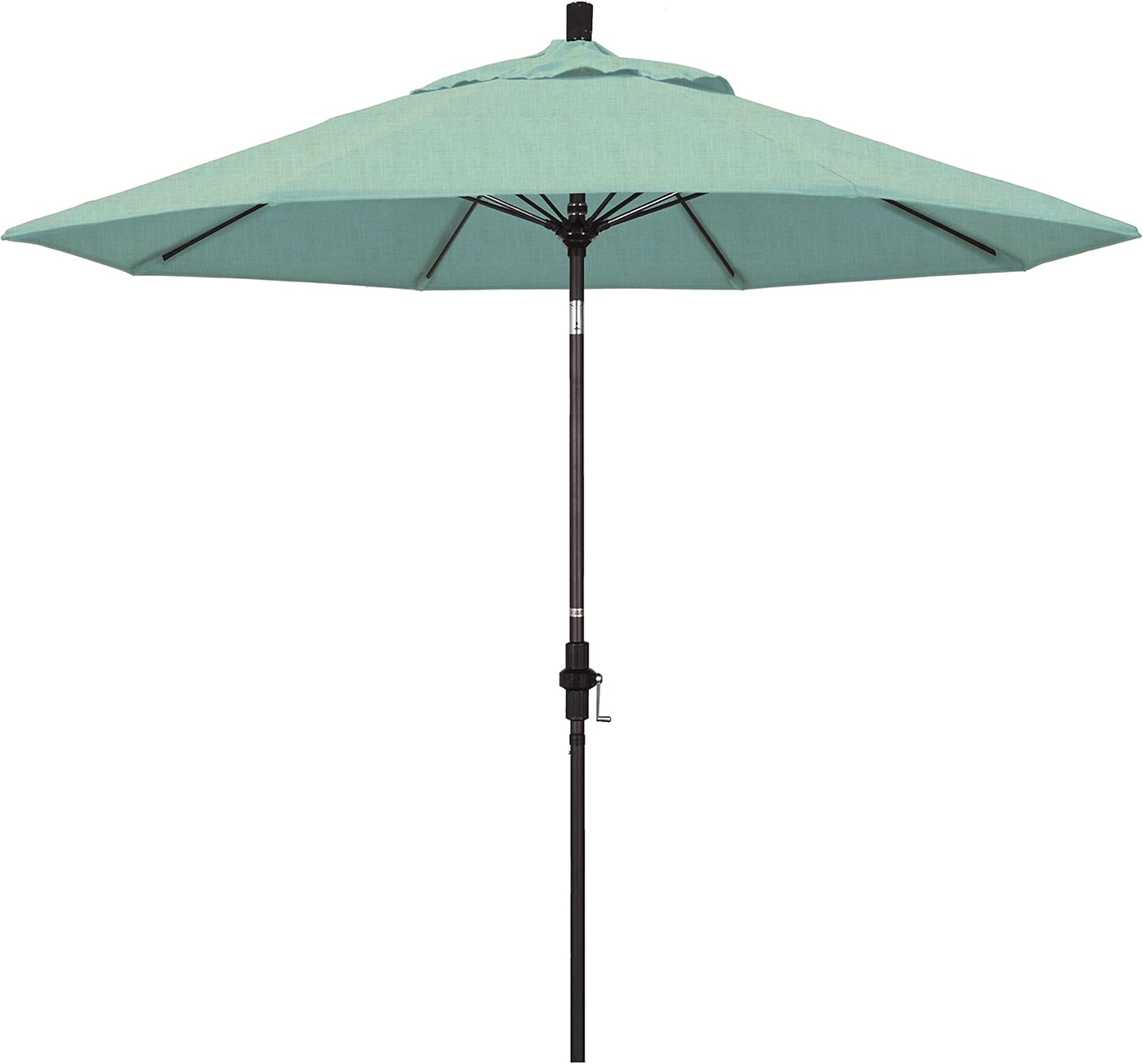 California Umbrella 9' Round Crank Lift, Collar Tilt, Aluminum Pole, Fiberglass Rib Patio Umbrella, Bronze Finish, Sunbrella Aztec