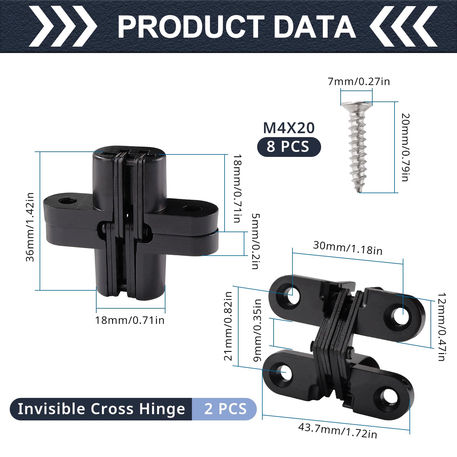 VooGenzek 2 PCS 43.7mm Invisible Cross Hinge, 180° Zinc Alloy Hidden Hinge Invisible, Folding Door Concealed Hinges - Image 2