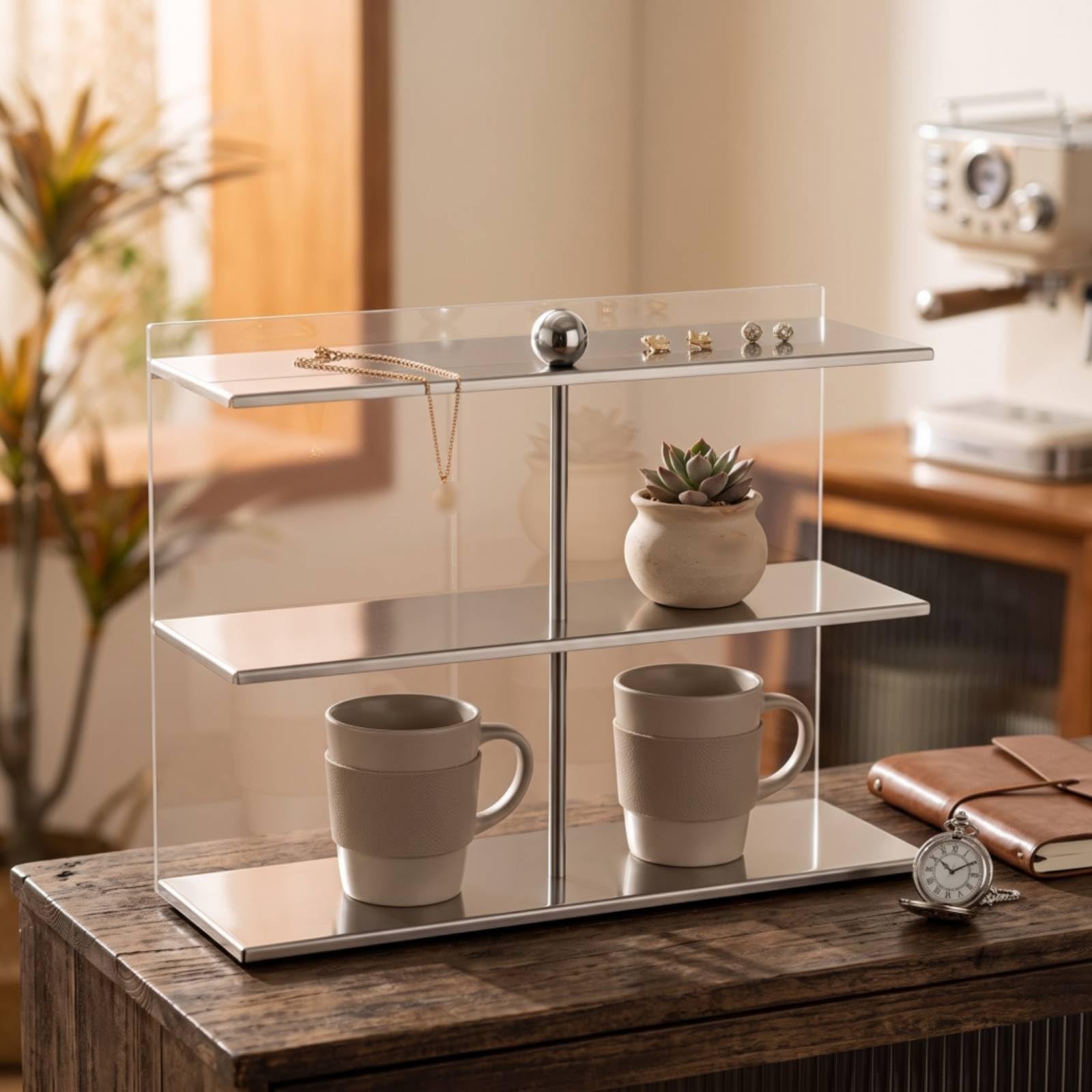 Espositore da Tavolo Trasparente Scaffale da Tavolo Autoportante Organizzatore Scrivania per Toeletta, Cucina, Nero, Piccolo