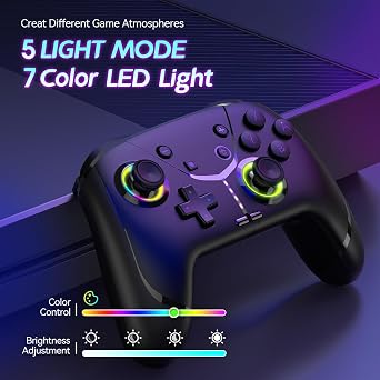 Switch Controller, Wireless Pro Controller for Switch/Lite/OLED/iPhone/Mac/iPad/iOS/Android/Phone/PC/Steam/TV,Bluetooth controllers with Programming/ 4 Vibration / 3 Turbo Modes/6-Axis/Motion/RGB