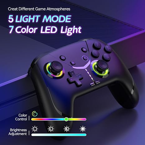 Switch Controller, Wireless Pro Controller for Switch/Lite/OLED/iPhone/Mac/iPad/iOS/Android/Phone/PC/Steam/TV,Bluetooth controllers with Programming/ 4 Vibration / 3 Turbo Modes/6-Axis/Motion/RGB