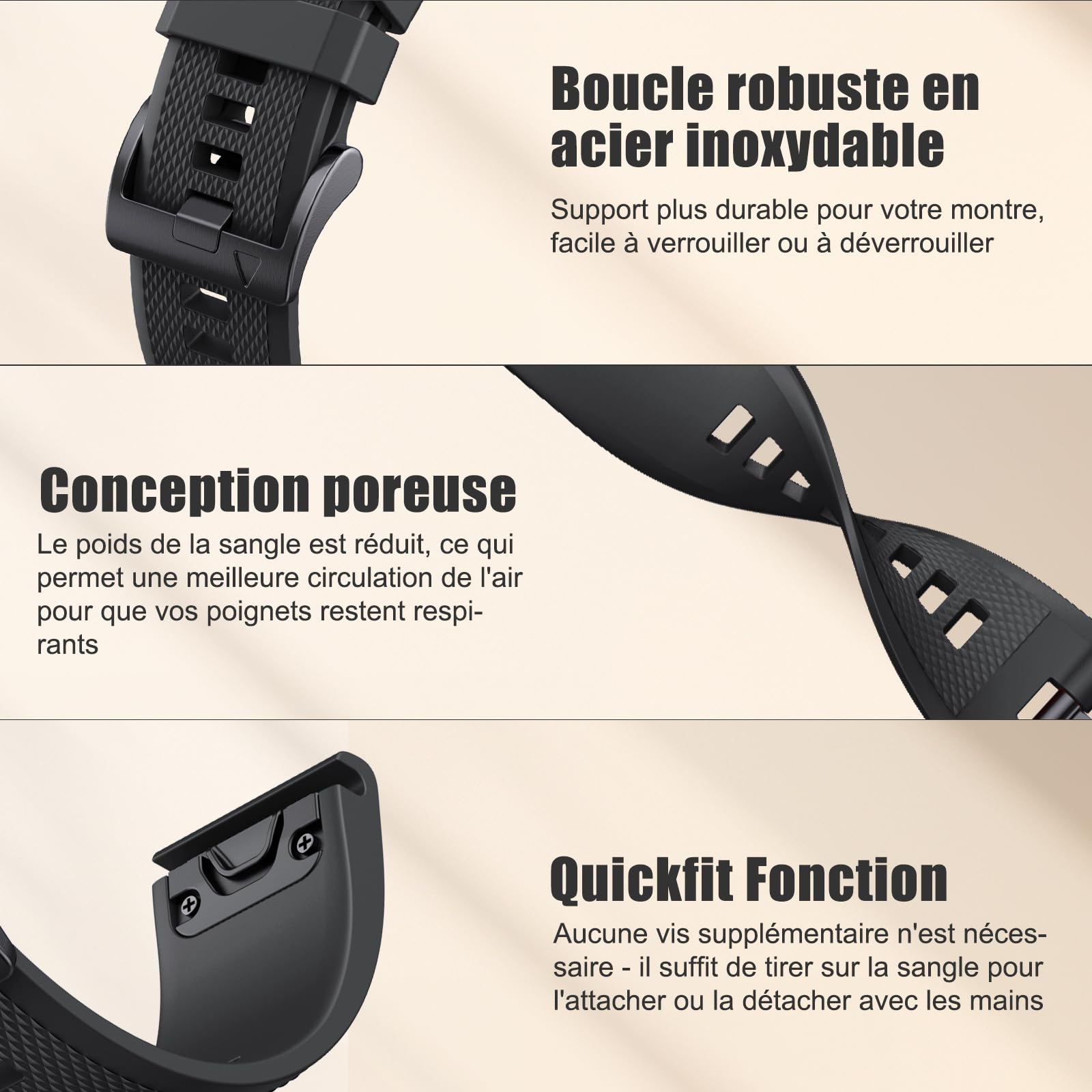 NotoCity Bracelet pour Garmin Fenix 5/6/7/7 pro/6 pro/5 plus, Bracelet Quickfit 22mm Compatible avec Garmin Forerunner 935/945/955/965, Epix Gen 2, Instinct/2, Approach S60, Quatix 7/6/5/7 pro(Noir)