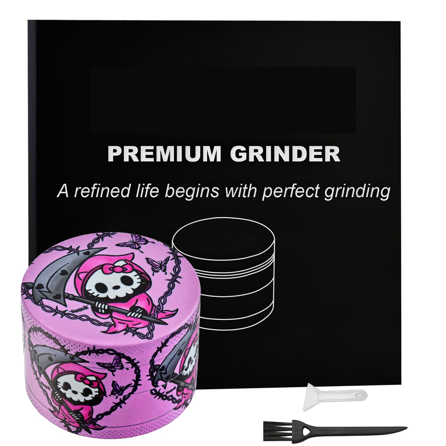 Sytranrein Herb Grinder – 4 Piece Grinder with Magnetic Top, Shark Teeth & Pollen Catcher –50mm Metal Grinder for Dry Herbs & Spices (Devil Cat)