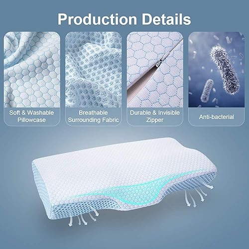 Miniatura 3 de DR.DREAM Almohada de espuma viscoelástica para dormir, almohada de cama de contorno de gel refrescante para aliviar el dolor de cuello y hombros,