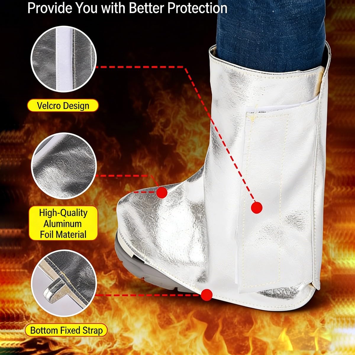 Polainas Soldador Aluminizadas Protectores Piernas Resistentes Al Calor Cubre Botas contra Chispas Y Escoria Protectores Pie Alta Temperatura para Fundición