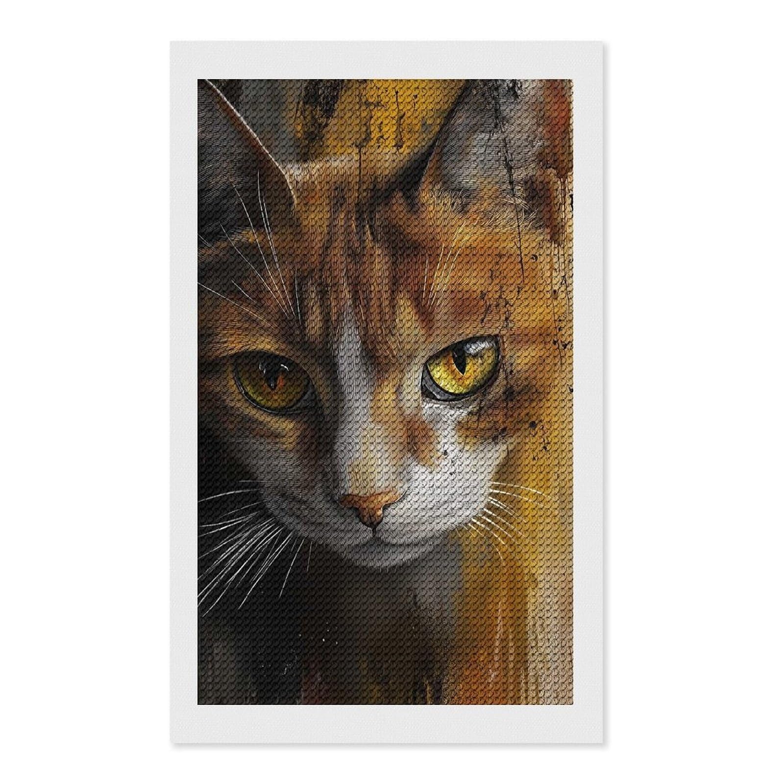Junmoney Cat Portrait with Abstract Background Diamond Painting Kit 12"x20", Festive Craft Gift, Bedroom Decor, Full Kit Included, Creative Gift Idea