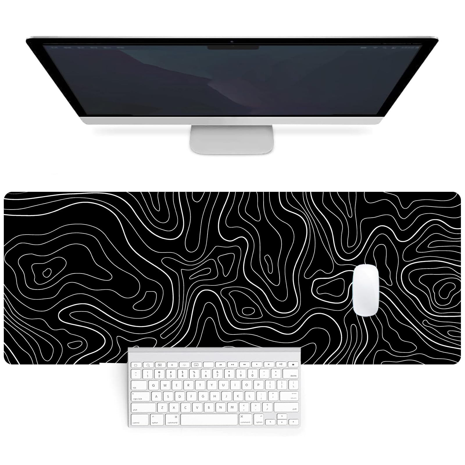 Topographic Mouse Pad Gaming Mousepad Desk Pad for Keyboard, Laptop Keyboard Mat Desk Mat with Anti-Slip Rubber Base for Game Player Home & Office (31.5X11.8in/80X30cm)