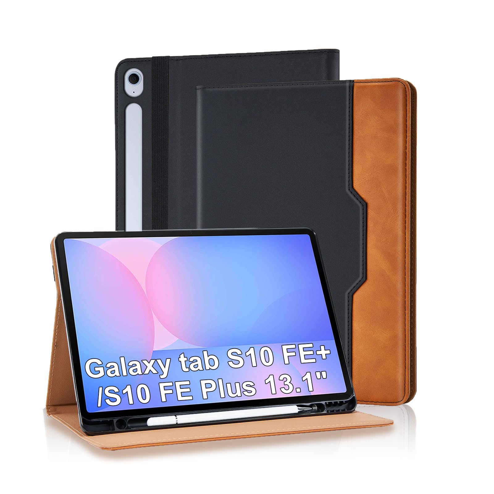 Vkooer Hülle für Samsung Galaxy Tab S10 FE+ 13 Zoll 2025 mit S Pen Halter und Dokumentschlitze Premium PU Leder Folio Stand Schutzhülle Tasche Cover Case mit Auto Schlaf/Aufwach, Schwarz