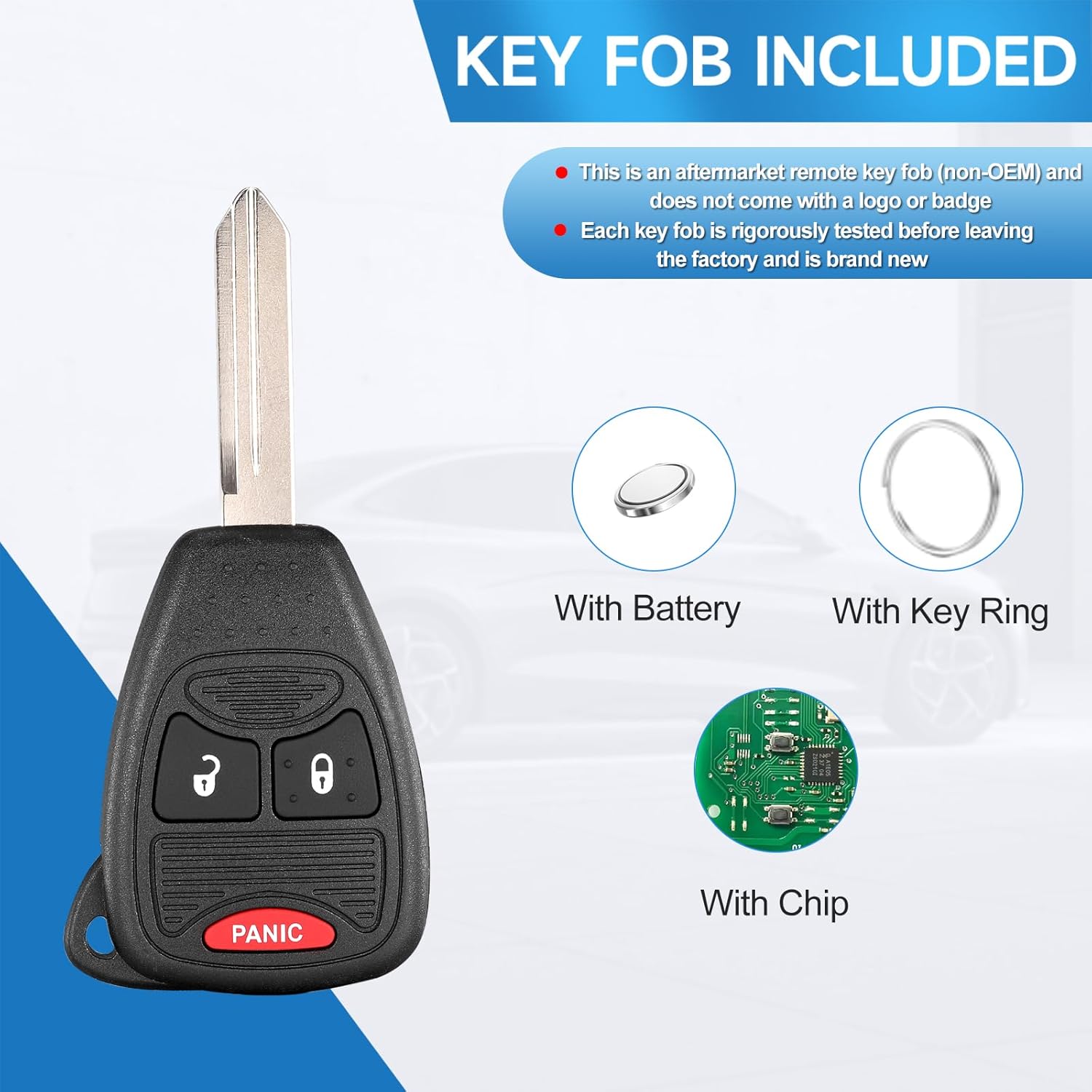 2 PCS Key Fob Replacement Fits for Dodge Ram 1500 2500 3500 2006 2007 2008 Durango Charger Jeep Wrangler Patriot Grand Cherokee Compass Commander Chrysler 200 300 Car Keyless Entry Remote OHT692427AA - Image 6