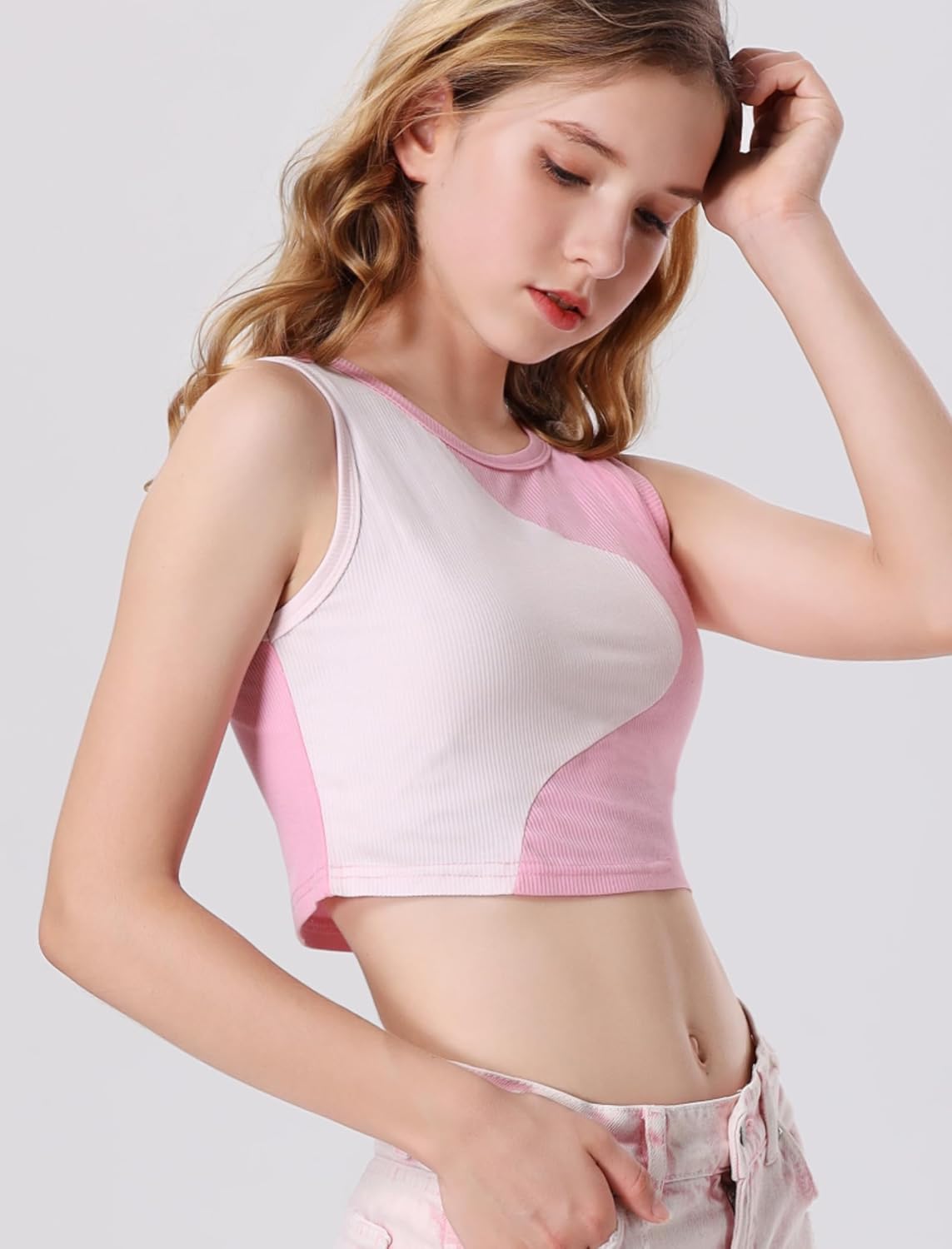 Mebius Girl's Crop Tops Ribbed Knit Cropped Tank Tops Sleeveless Round Neck Racerback Casual Cute Dance Top 6-14Y - Image 3