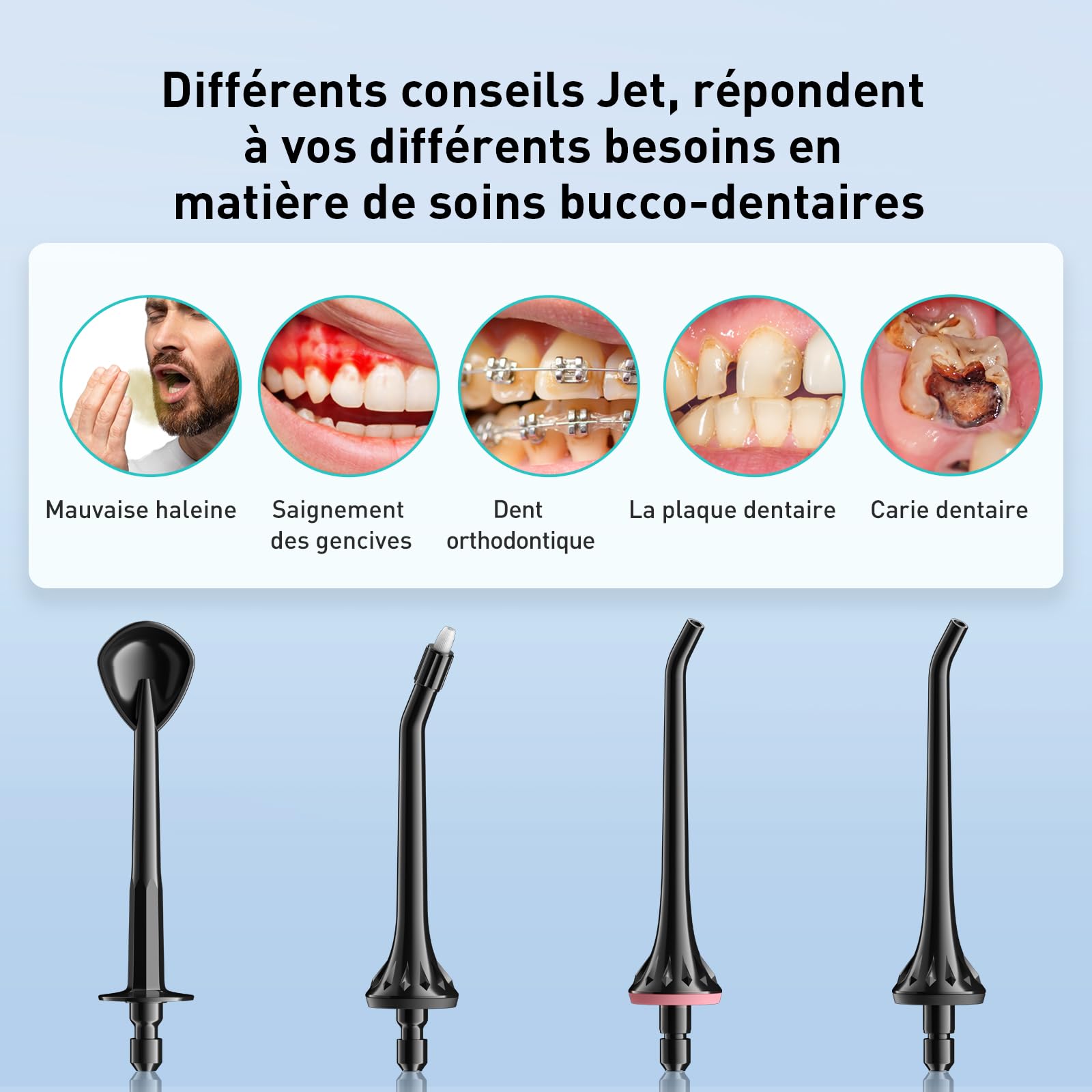 COSLUS Hydropulseur jet Dentaire Portable: 4 Modes Hydropulseur et Irrigateurs Oral, Réservoir d'eau 300 ml Vainqueur du Test, Rechargeable et Étanche IPX7, Noir Brillant, C30