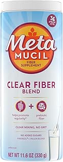 Metamucil Fiber Supplement, Unflavored Clear Mixing Powder, No Grit, No Sugar Added, Plant Based Prebiotic Fiber Supplement Blend for Daily Digestive Health, 75 teaspoons