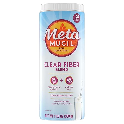 Metamucil Fiber Supplement, Unflavored Clear Mixing Powder, No Grit, No Sugar Added, Plant Based Prebiotic Fiber Supplement Blend for Daily Digestive Health, 75 teaspoons - 11.6 Ounce (Pack of 1)