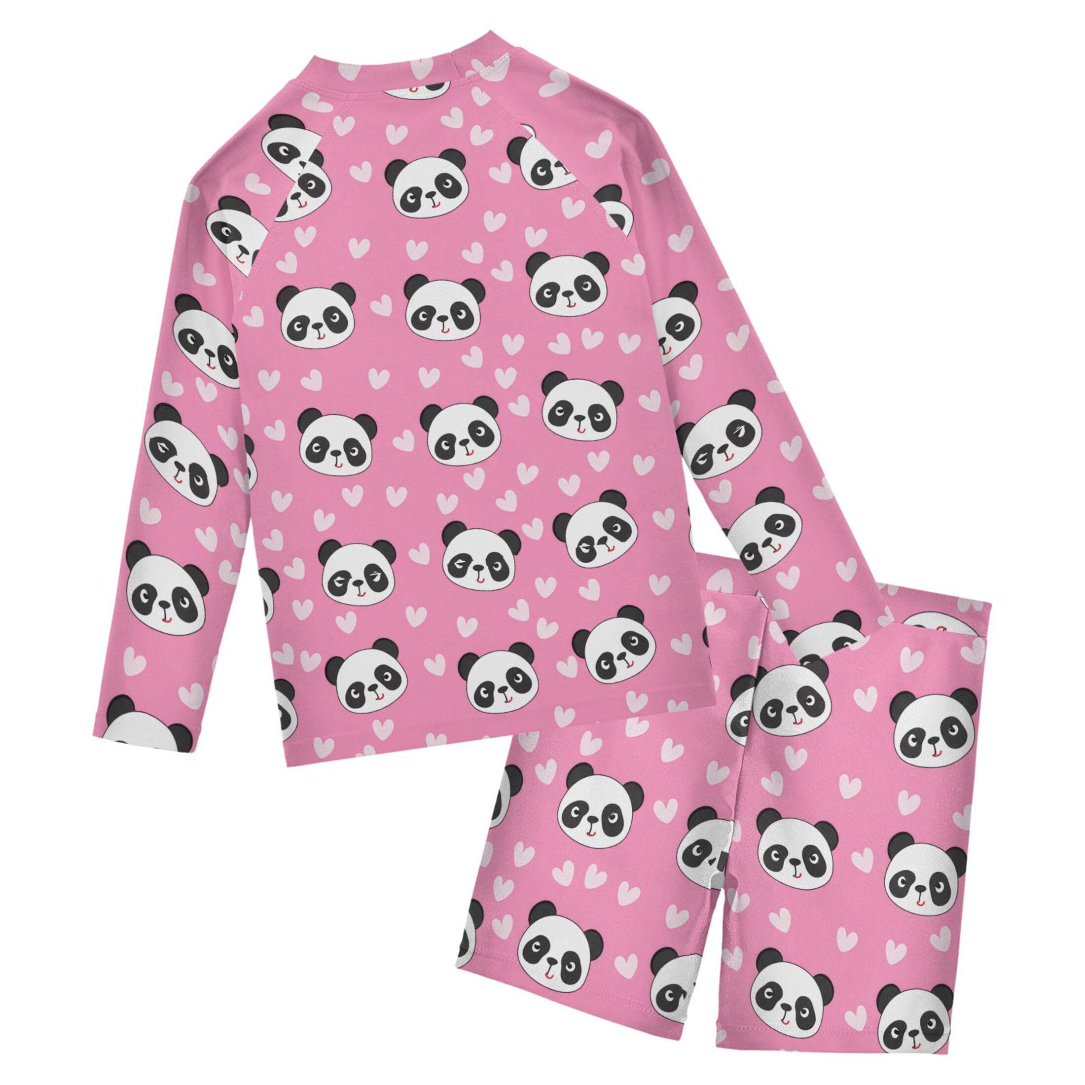 Cute Panda Boys Rash Guard Swimsuits Set for Boys Long Sleeve Swim Shirts Bathing Suits with Trunks B0404178