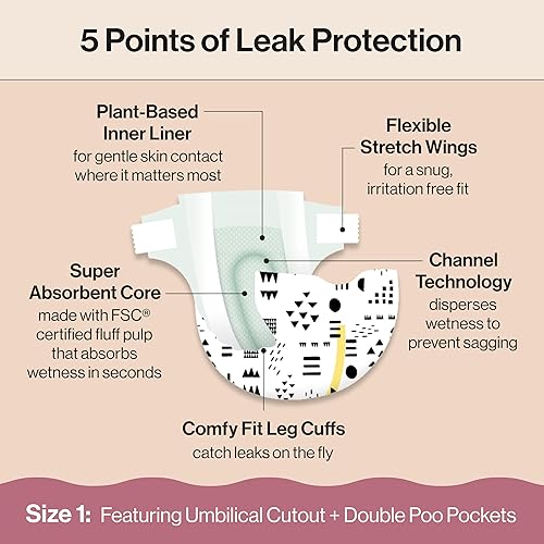 Miniatura 4 de The Honest Company Clean Conscious - Pañales para pieles sensibles, hasta un 100% a prueba de fugas, hipoalergénicos, estampados neutros, caja Super