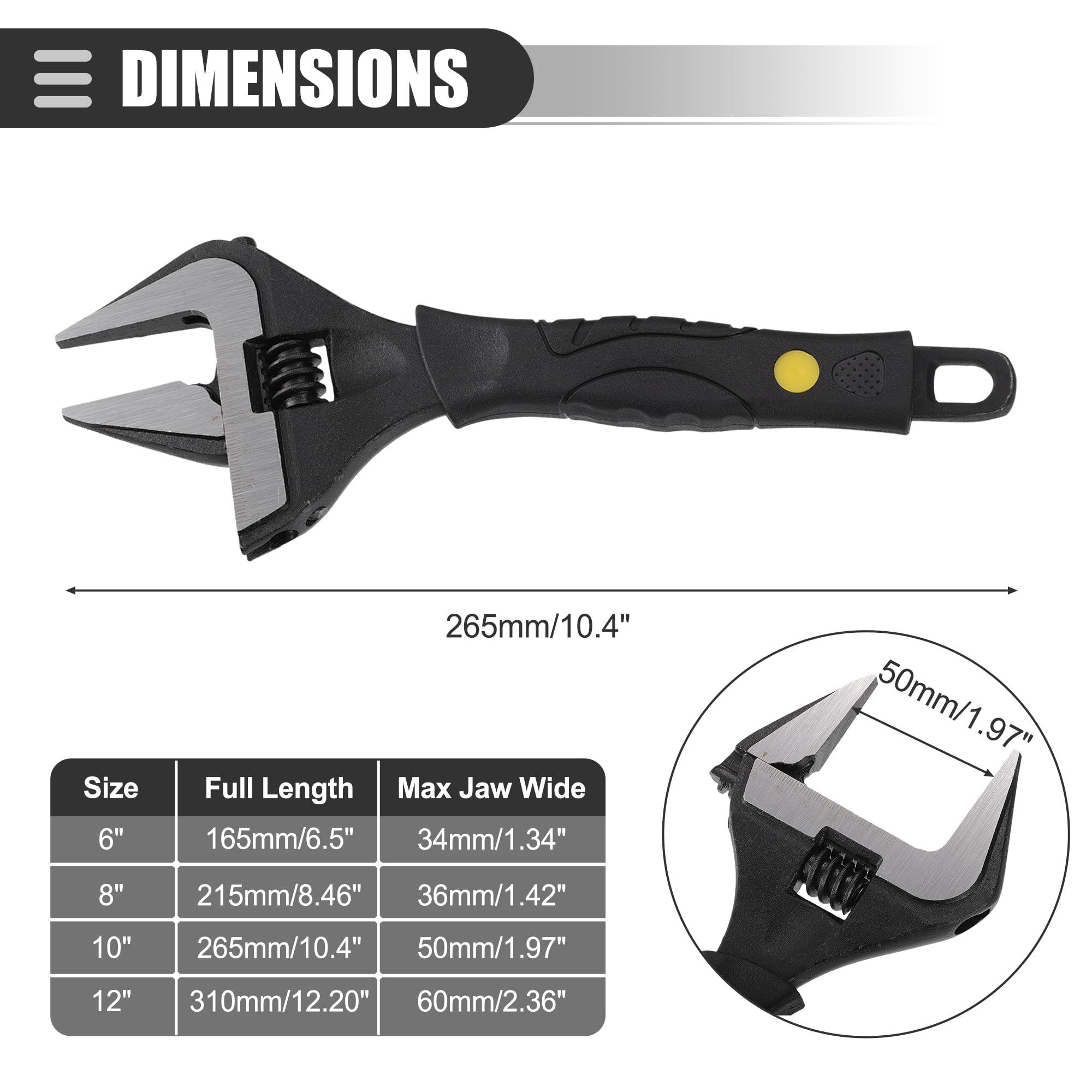 Motoforti Adjustable Spanner Wide Jaw Opening Wrench Tool,10" Size,Steel,Black - Image 4