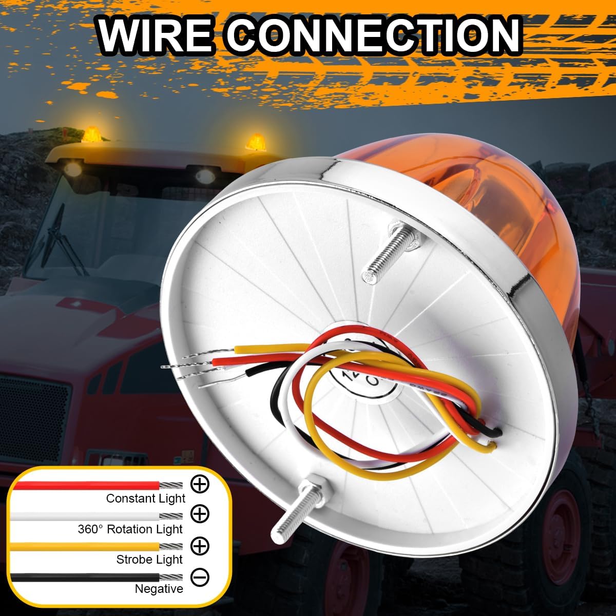 2PCS Amber Watermelon Lights 360 Degree Rotation Roof Clearance Strobe Lamps, 30 LEDs Side Marker Turn Signals For Semi Trucks Trailers