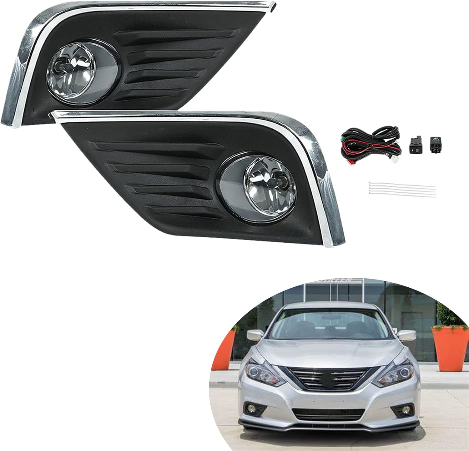2-Pack Front Bumper Fog Lights Assembly with Bulbs and Switch Wiring Kit Replacement for Replacement for Altima 2016-2018