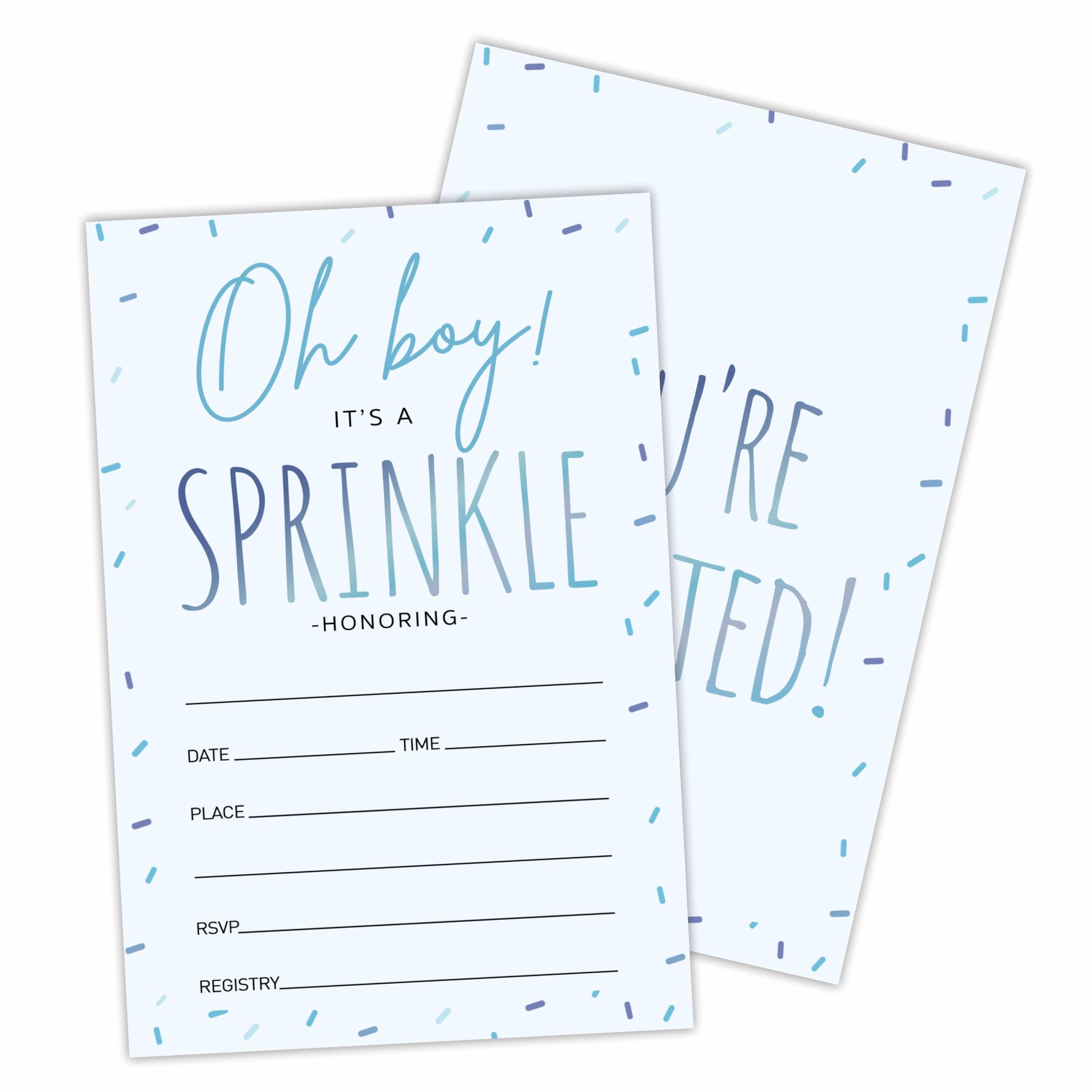 luixd Oh It's A Boy! Baby Sprinkle Invitation - Blue Confetti - 25 Baby Shower Invitations With Envelopes, Gender Reveal, Party Favor & Decor - A13