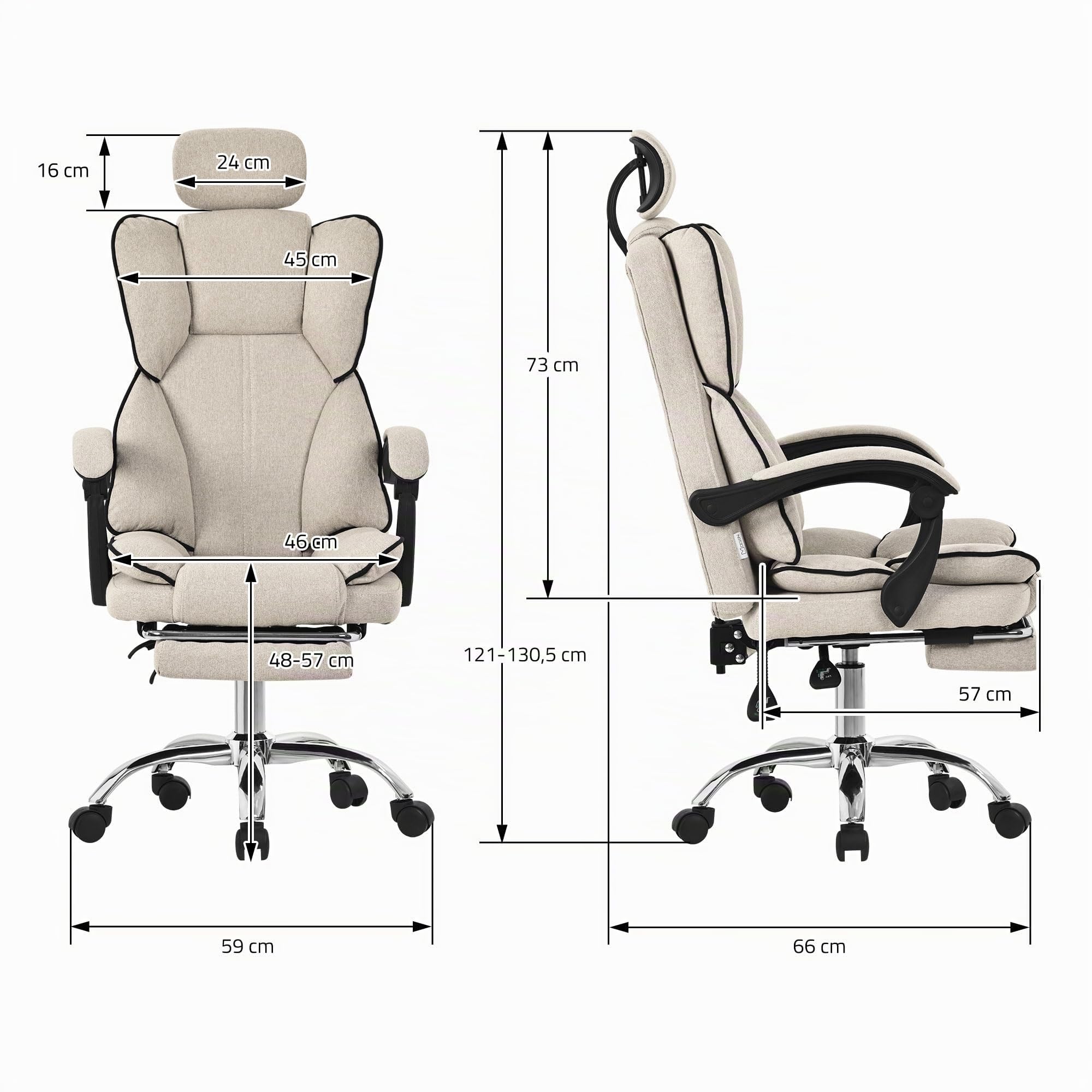 ML-Design Silla de Ordenador Beige Ergonómica Regulable en Altura con Respaldo Alto Asiento Gaming Giratorio con Reposapíes, Cojín y Reposacabezas Mueble de Oficina con Función Balancín