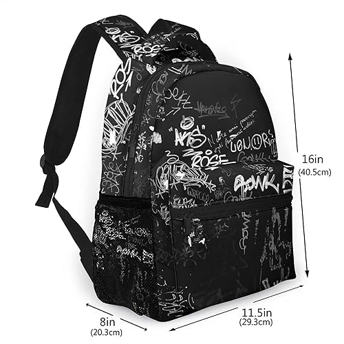 Miniatura 2 de Mochila para adolescentes con estampado de graffiti hip-hop para niños y niñas, tamaño perfecto para estudiantes y mochilas de viaje, Negro -,