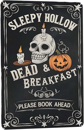 Sleepy Hollow Inn - Letrero de metal de 8 x 12 pulgadas con texto en inglés "Dead & Breakfast", espeluznante decoración de pared gótica para