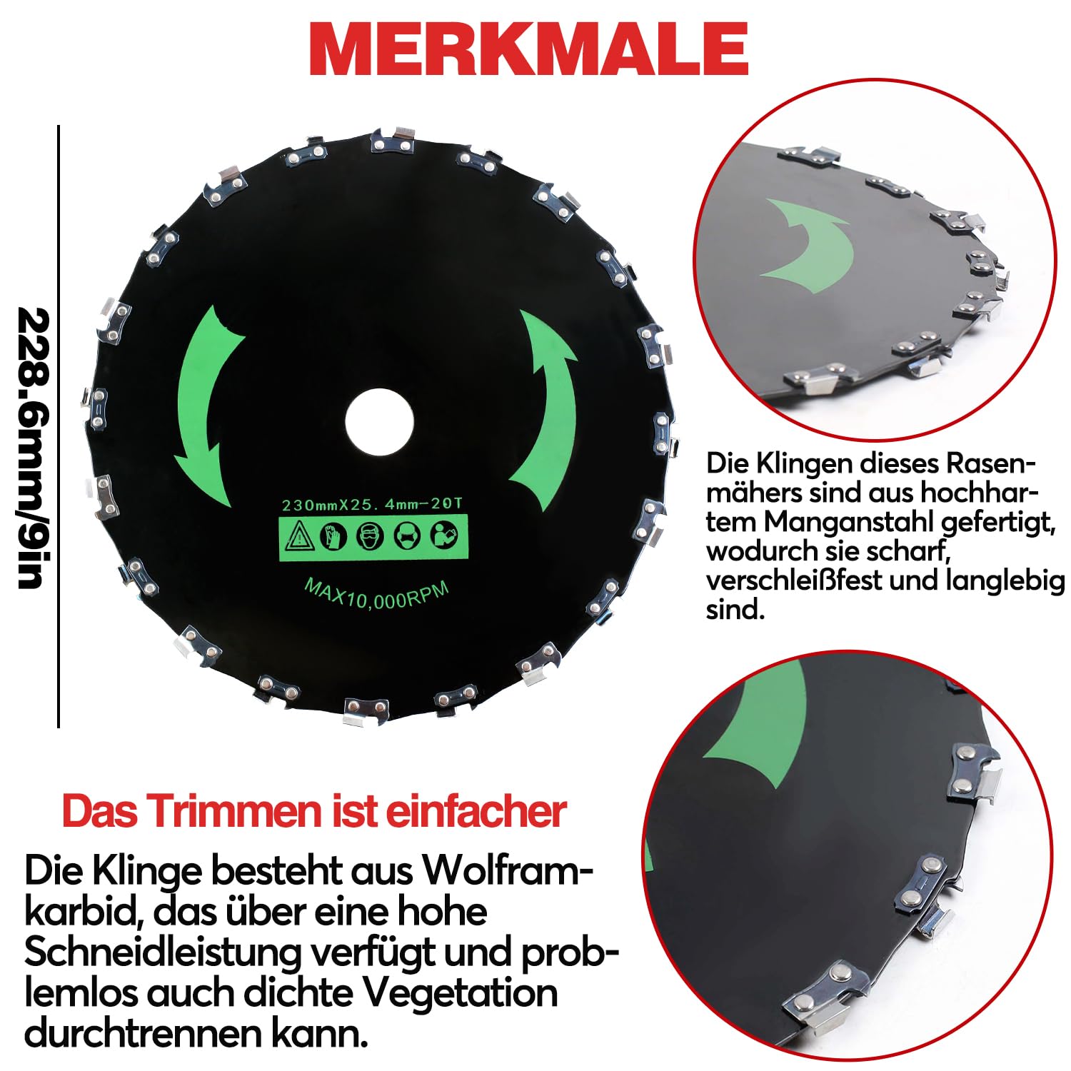 4er Set Freischneider Sägeblatt, 230/255 X 25,4 MM Kreissägeblatt Sägeblatt, Hartmetall Motorsense Zubehör Sägeblatt in 3T/20T/36T/80T, für Kreissägen Motorsensen