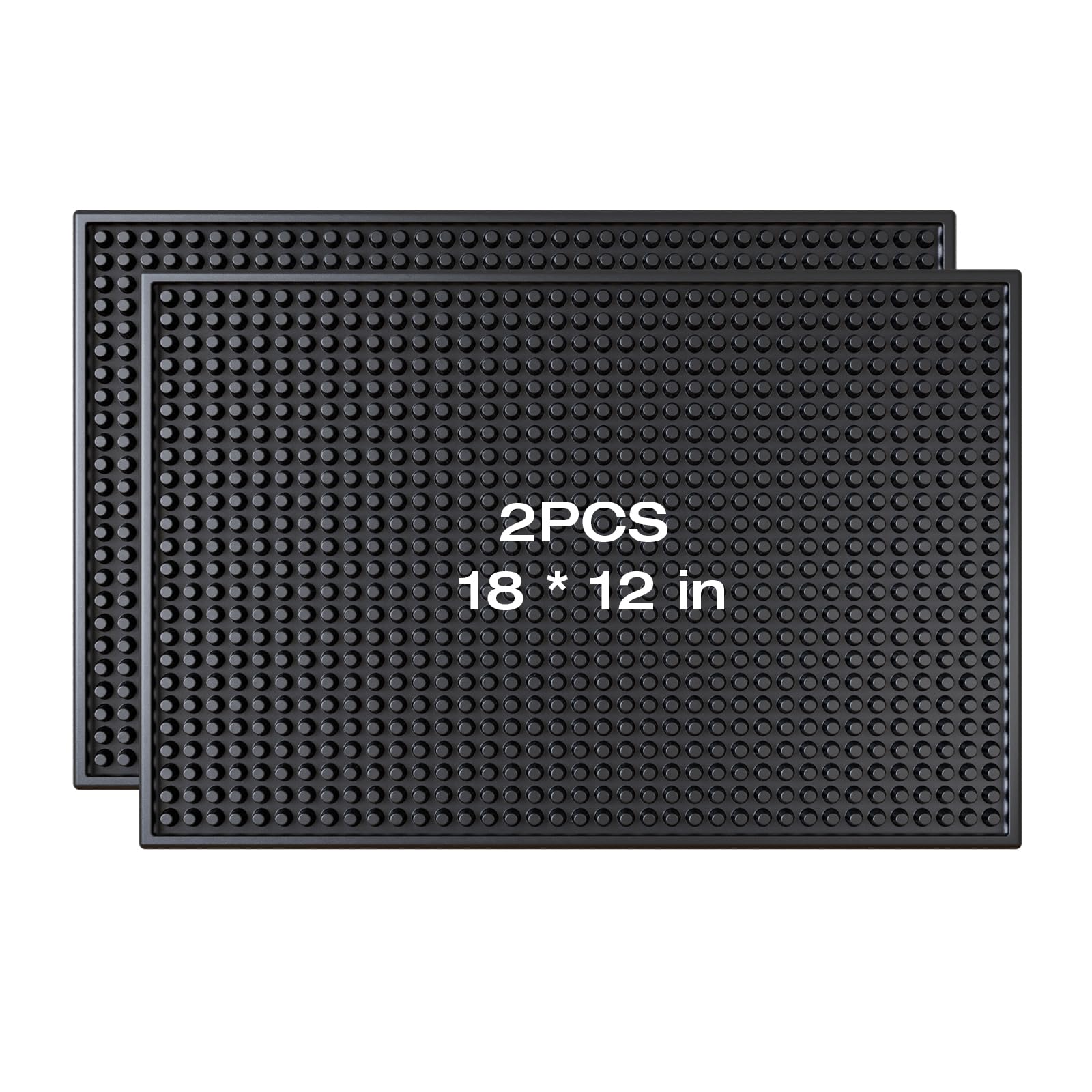 PEAKCLOUDS Bar Mat for Home Bar | Bar Drink Mat for Countertop and Table Top, Easy Clean(2 PCS 18x12 inch,Black)