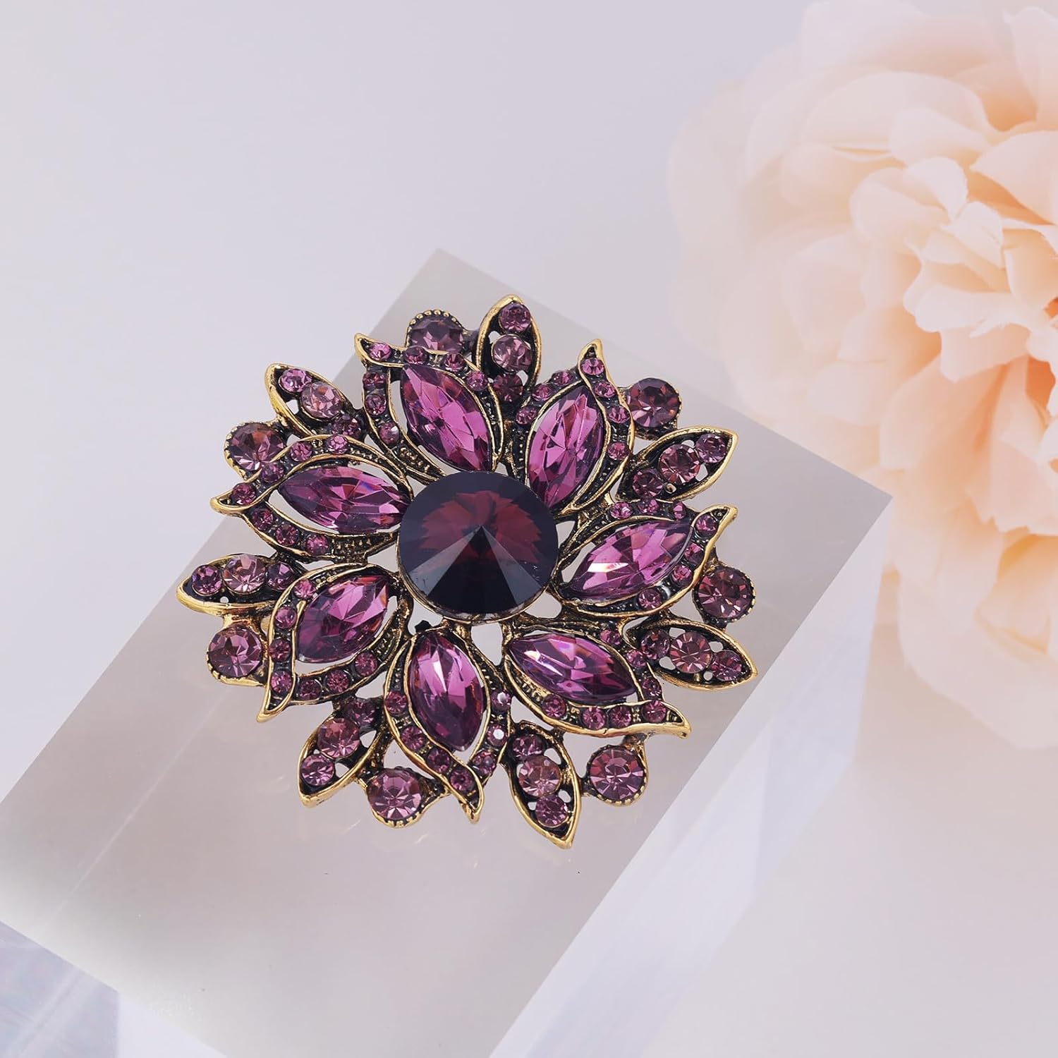 LAXPICOL Vintage Women's Austrian Crystal Elegant Flower Brooch Wedding Broach Pin - Image 2