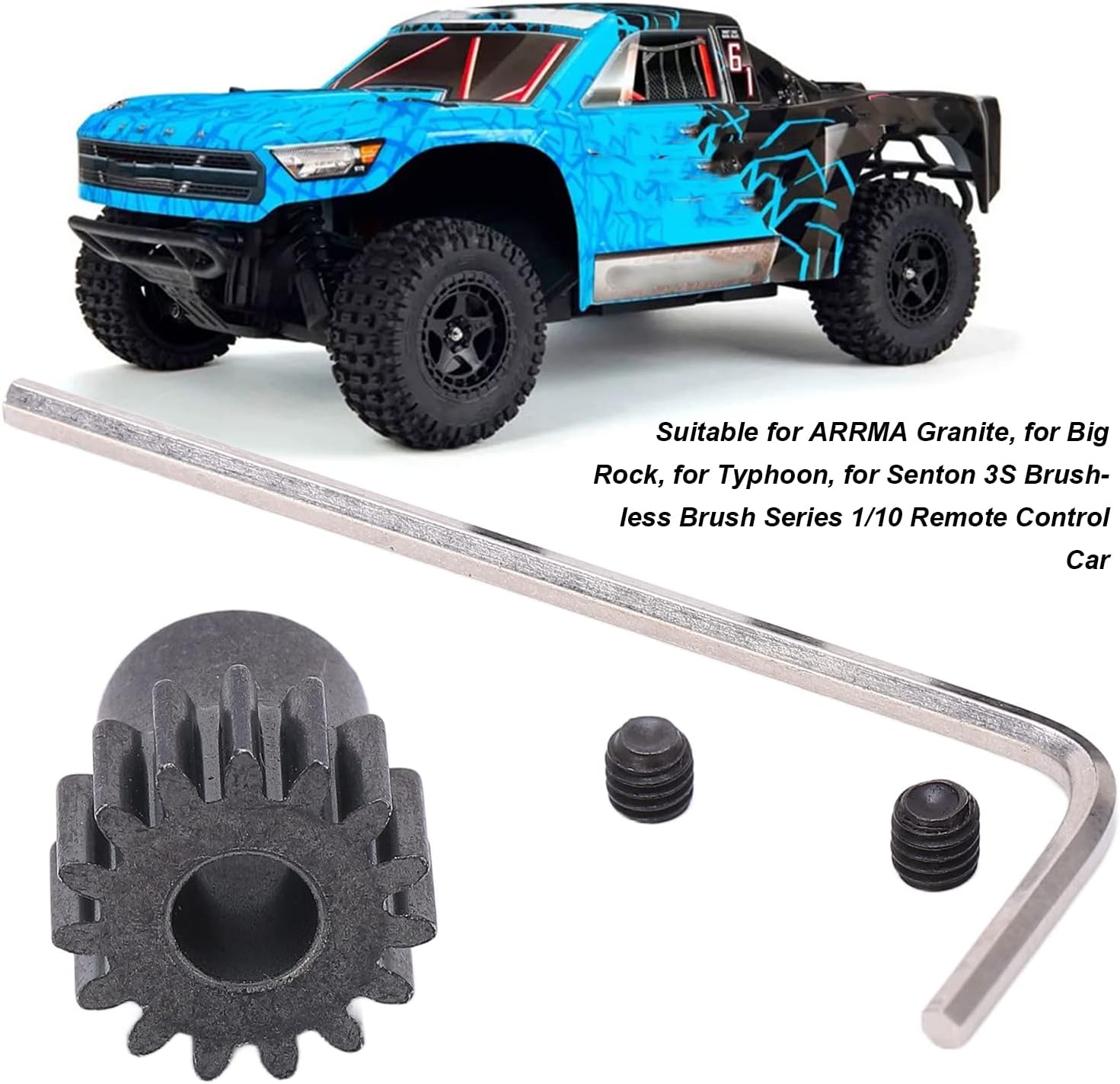 SUNGOOYUE RC Car Pinion Gear Set, 15T 0.8 Mod Metal Pinion Motor Gear Compatible with ARRMA Granite 1/10 Remote Control Car Series