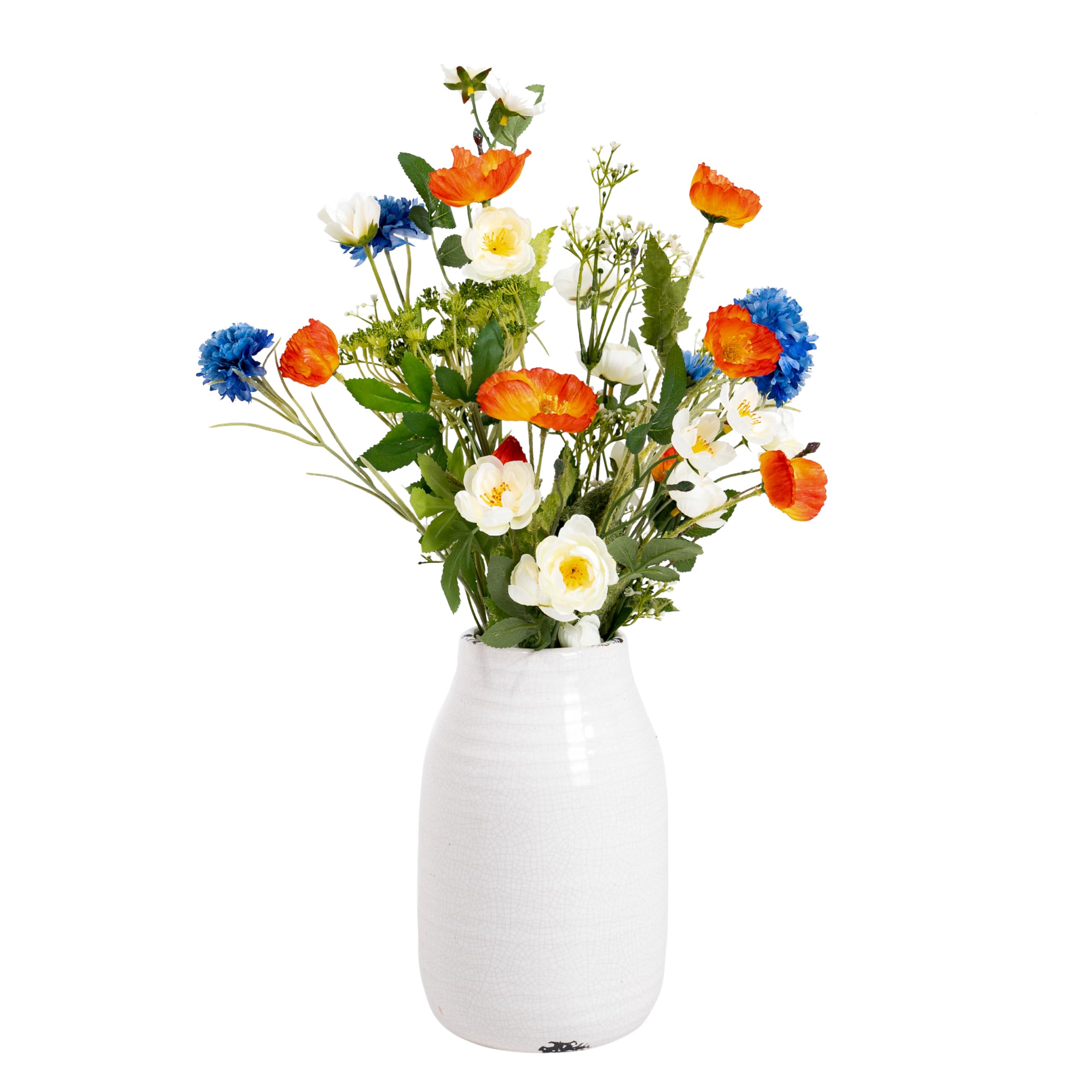 Blooming Artificial Red / Blue - Decorative Artificial Flowers, Realistic Indoor Fake Flowers, Meadow Grass With White Artificial Gypsophila, Year Round Decoration (Meadow) (50Cm)