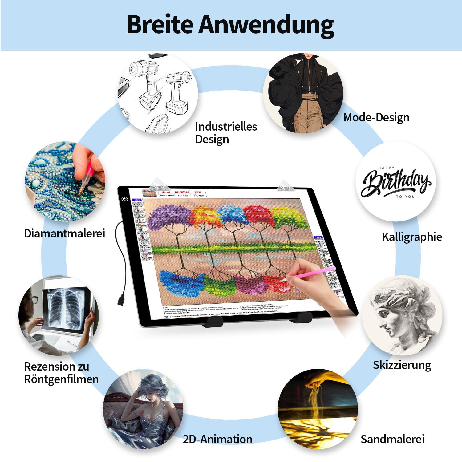 TOHETO A1 Mise à Niveau Rechargeable Tablette Lumineuse Diamond Painting, Super Lumineuse Luminosité Variable En Continu Grande Boîte Lumineuse Tableau D'affichage Pour Tatouage, Animation, Croquis