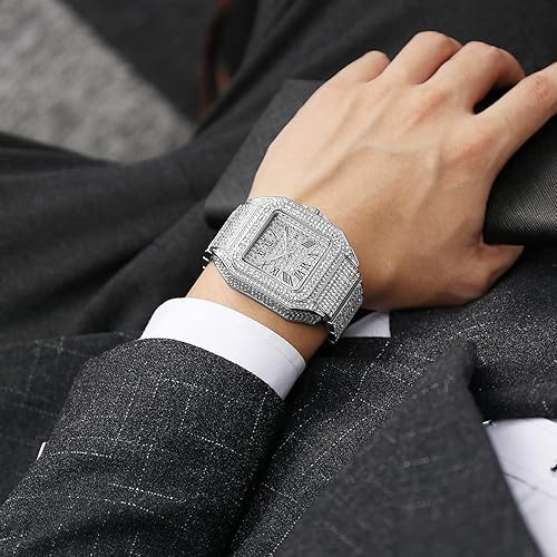 Miniatura 2 de Reloj de pulsera analógico de cuarzo de moda para hombre con diseño de hip hop y diamantes de imitación de acero inoxidable