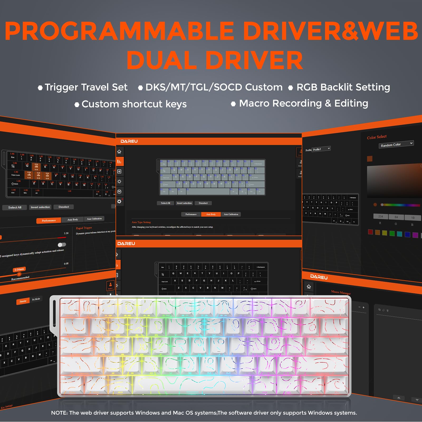 DAREU COOL60 Teclado Mecanico Magnético 8K Hz Rapid Trigger, Teclado con Cable 60% con Teclas Transparentes, 15 Modos RGB, precisión RT de 0,01 mm, actuación Ajustable, para PC/Mac (Blanco) | Teclado con cable 60 % con teclas transparentes, 15 modos RGB,
