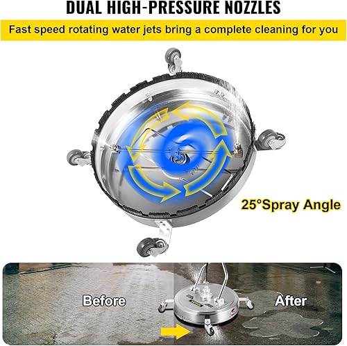 Miniatura 3 de VEVOR Limpiador de superficies de lavadora a presión, 24 pulgadas, máx. 4000 PSI de presión por 2 boquillas para limpiar calzadas, aceras, marco de