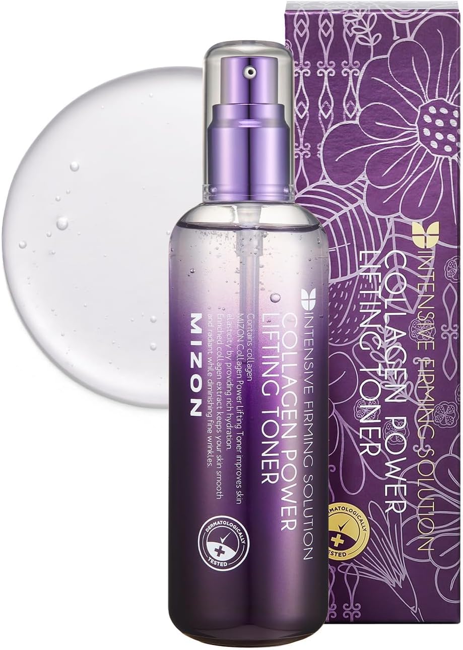 MIZON Collagen Power Lifting Toner Hydrolyzed Collagen with Adenosine Vitamin E Moisturizing Skin Booster for Dry Rough and Aging Skin (120ml 4.06 fl oz)
