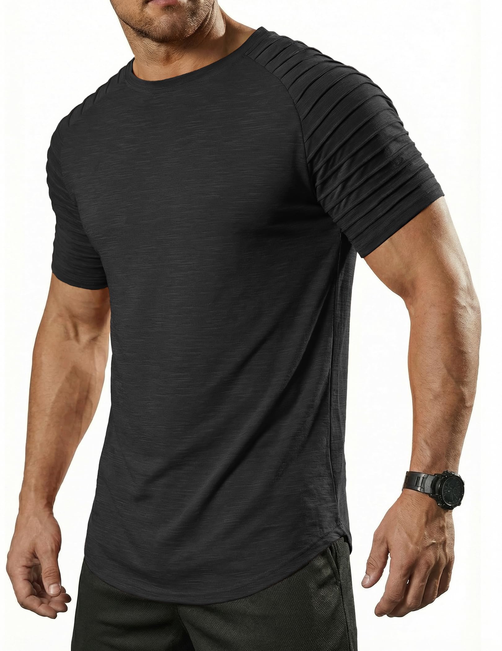 COOFANDY Herren Rundhals T-Shirt mit Raglanärmel Sportshirt Kurzarm Funktionsshirt Gym Muskelshirt Sommer Oberteile Basic Tee