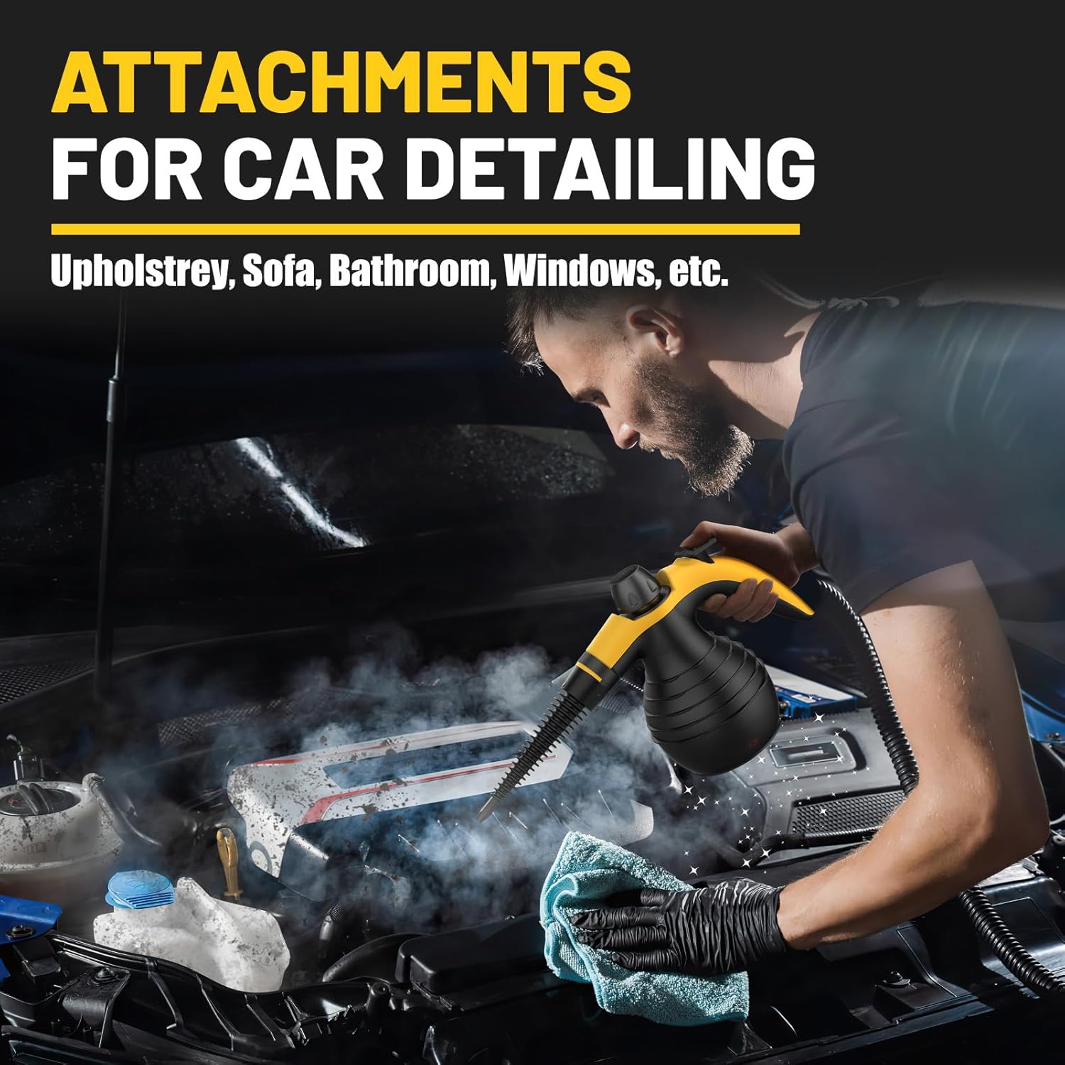 Pressurized Handheld Steam Cleaner with 10pcs Accessories & Safety Lock, Multi-Purpose & Powerful Home Use Steamer for Cleaning, Car, Bathroom, Shower, Upholstery, Grout, Window (Black)