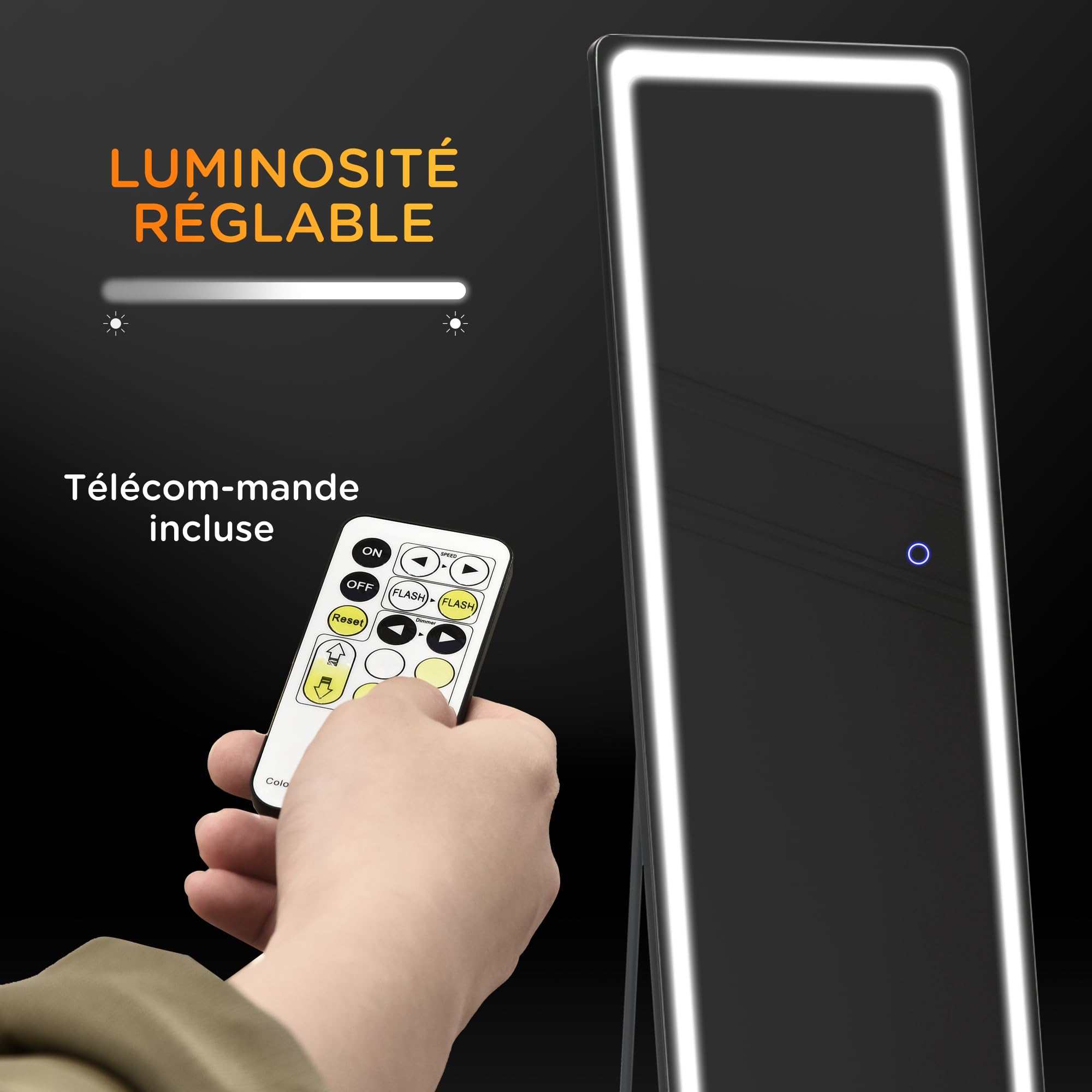 HOMCOM Miroir sur Pied Rectangulaire Lumière LED 40 x 37 x 157,5H cm