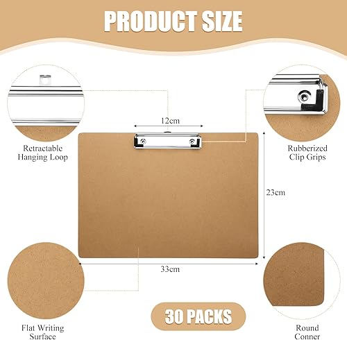 Miniatura 5 de Sherr 30 portapapeles horizontales de madera grandes de 9 x 13 pulgadas con clip de perfil bajo, diseño de portapapeles de paisaje para escuela,