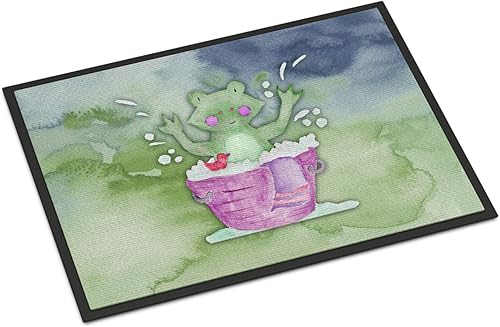 Caroline's Treasures BB7343MAT - Tapete de baño con diseño de rana y acuarela, de 18 x 27 pulgadas, para interiores y exteriores, para entrada,