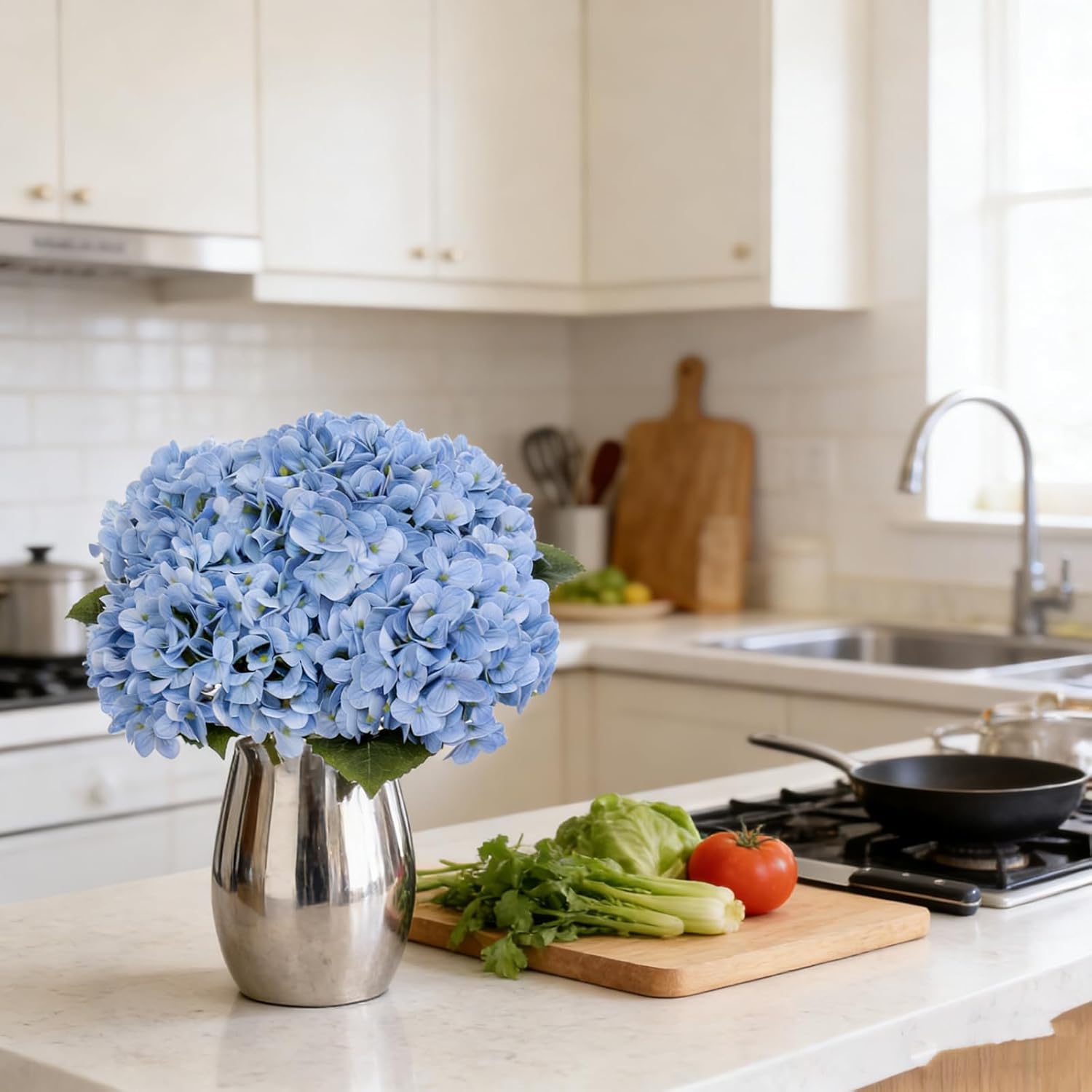 Kimura's Cabin 5pcs Blue Hydrangea Artificial Flowers Real Touch Hydrangeas Fake Flowers Long Stem Hydrangeas Flower for Wedding Bouquet Arrangement Home Coffee Table Centerpieces Decor - Image 5