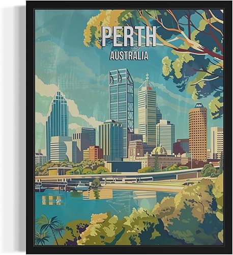 Póster de paisaje de Perth Australia, arte de pared retro vintage, pintura de paisaje natural, galería de decoración de galería 23 (Perth Australia,