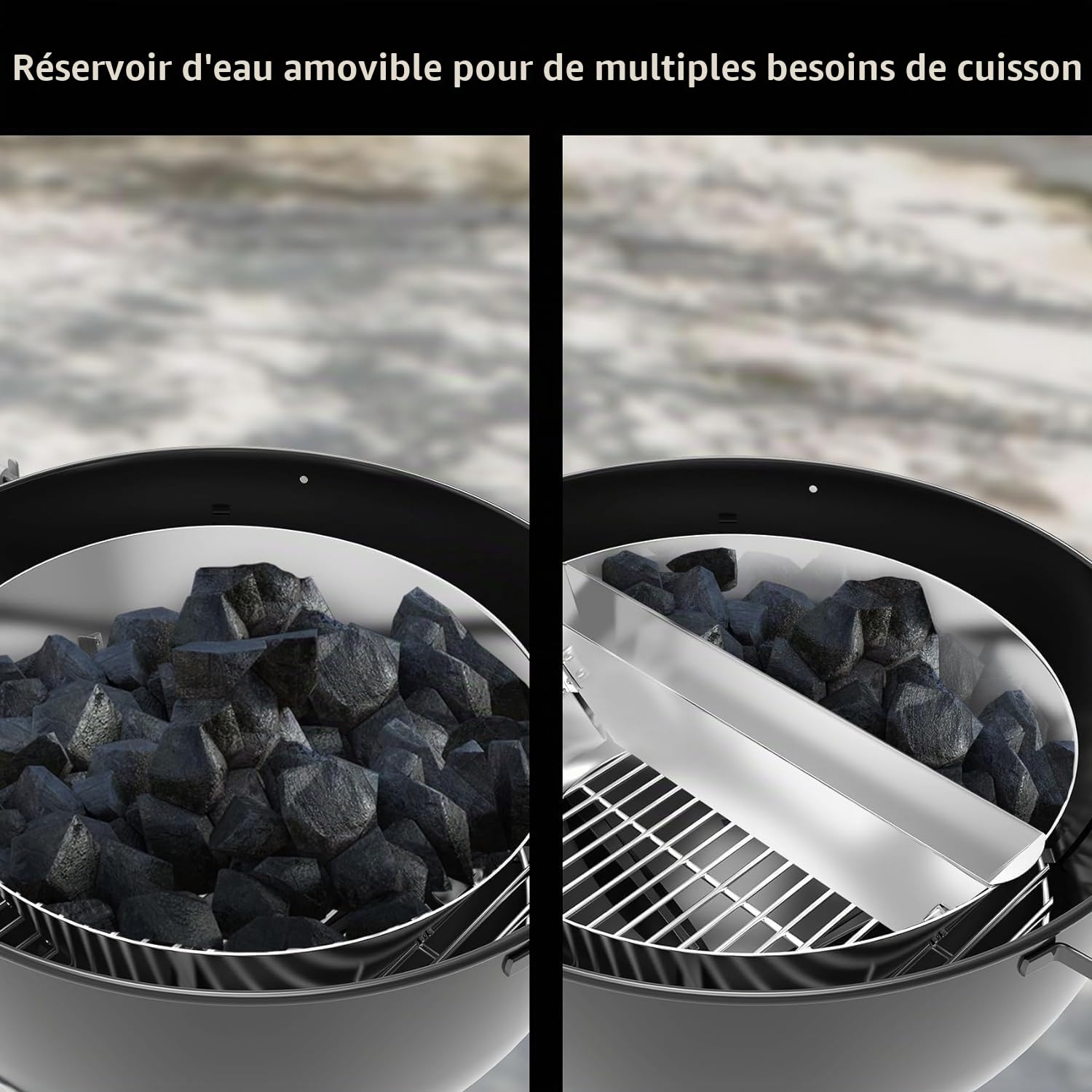 onlyfire Panier Charbon en Acier Inoxydable pour Weber 47/57/67CM Kettle Grill, Vortex Barbecue avec Réservoir d'eau, Paniers à Charbon de Bois pour Chaleur Directe et Indirecte