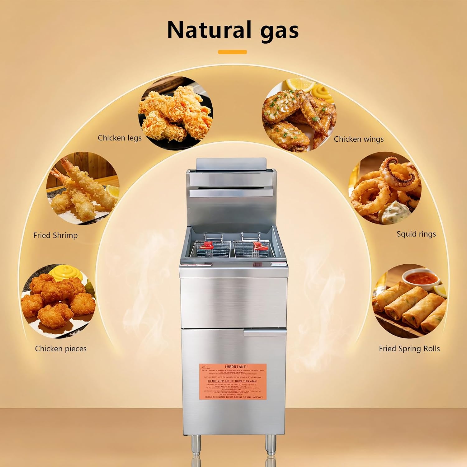 Commercial Floor-Standing Deep Fryer,Vertical Fryer,4 Heating Tubes,Stainless Steel Natural Gas Fryer,30,000btux4,Frying Equipped With Two Frying Baskets,Suitable For Restaurants,Cafe,Food Stalls