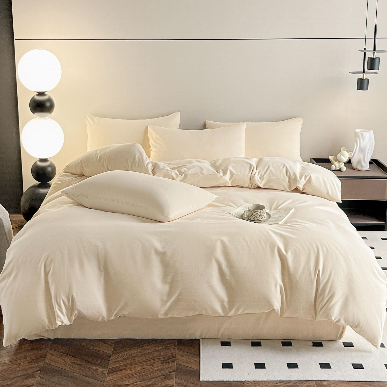 KEAYOO Biber Bettwäsche Kuschelige Baumwolle Fein Biber Warme für Winter mit Reißverschluss (Beige, 135 x 200 cm)